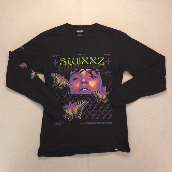 Swixxz Crew Neck Graphic Long Sleeve T Shirt Adult Mens Size Small S Black - Picture 2 of 9